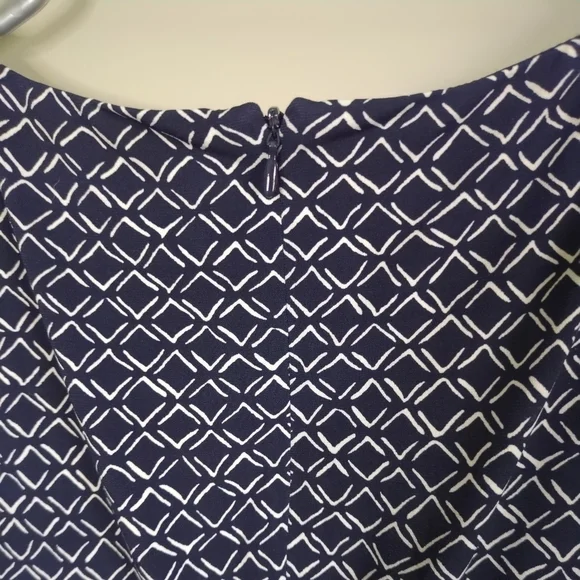 Eliza J 3/4 Sleeve Lined Side Ruched Dress Navy/White Size 8 - Picture 4 of 7
